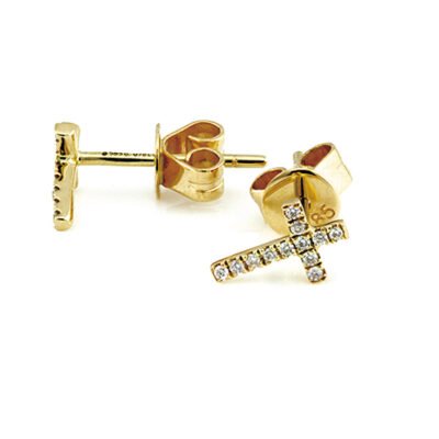 Round Brilliant Diamond Cross Stud Earrings in 14k Yellow Gold