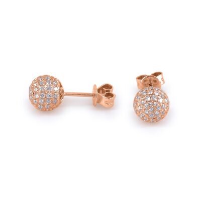 Brincos de diamante brilhante redondo com bola de discoteca em ouro rosa de 14k