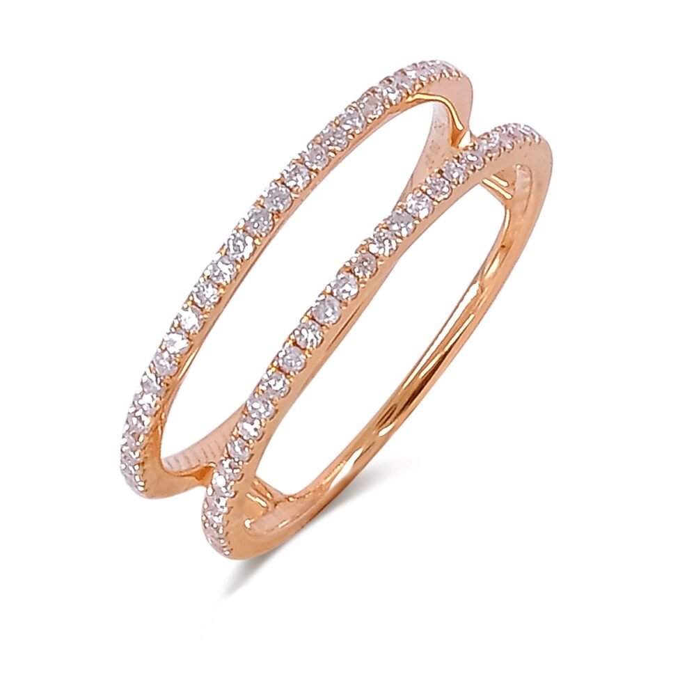 Round Brilliant Diamond Double Band Ring in 14k Rose Gold