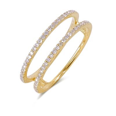 Anel duplo de diamante brilhante redondo em ouro amarelo 14k