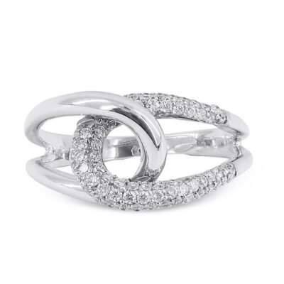 Round Brilliant Diamond Double Loop Pavé Ring in 14k White Gold