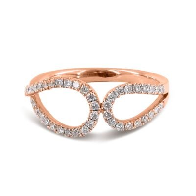 Inel cu diamant strălucitor rotund și dublu inel de buclă în aur roz de 14k