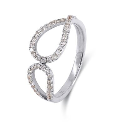 Round Brilliant Diamond Double Loop Ring in 14k White Gold
