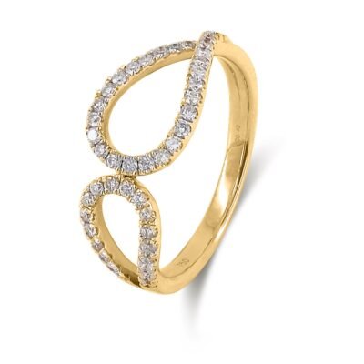 Round Brilliant Diamond Double Loop Ring in 14k Yellow Gold