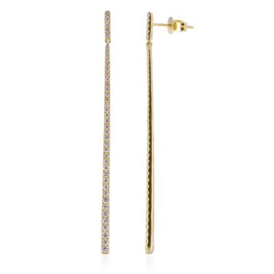 Boucles d'oreilles pendantes en or jaune 14k avec diamants ronds et brillants