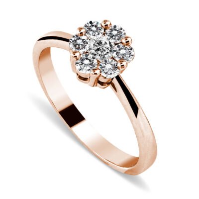 Δαχτυλίδι με στρογγυλό μπριγιάν διαμάντι Floral Cluster σε ροζ χρυσό 14 καρατίων