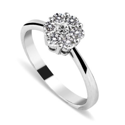 Round Brilliant Diamond Floral Cluster Ring in 14k White Gold