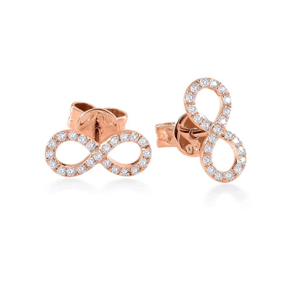 Boucles d'oreilles Infinity en or rose 14k avec diamants ronds et brillants