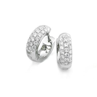 Round Brilliant Diamond Rounded Pavé Huggie Earrings in 14k White Gold