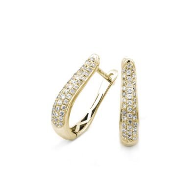 Round Brilliant Diamond Wavy Pavé Huggie Earrings in 14k Yellow Gold