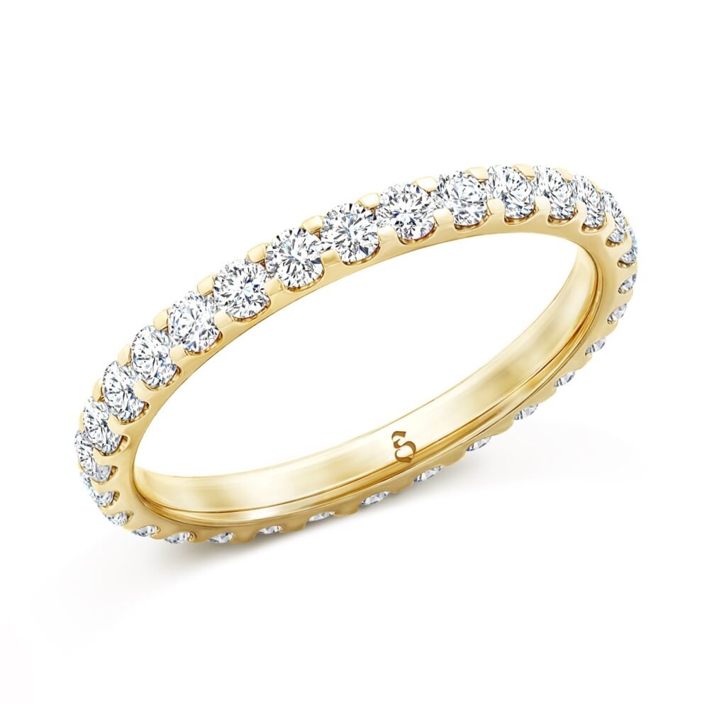 Scallop Set Round Brilliant Diamond Eternity Ring in 14k Yellow Gold