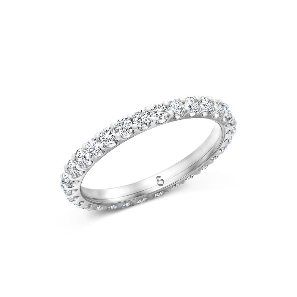 Scalloped Round Brilliant Diamond Eternity Ring in 14k White Gold