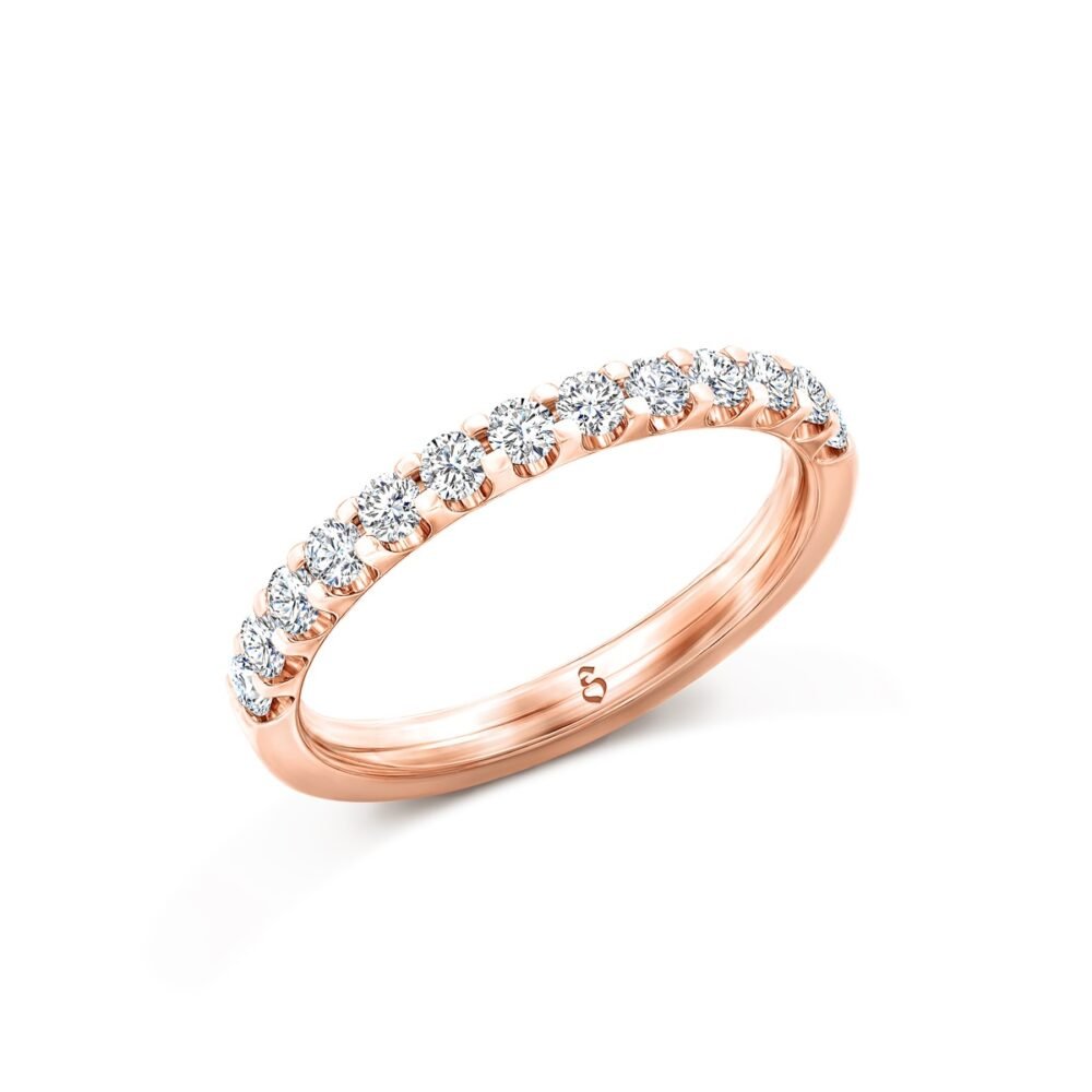 Scalloped Round Brilliant Diamond Half Eternity Ring in 14k Rose Gold