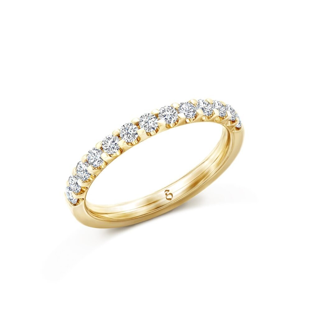 Scalloped Round Brilliant Diamond Half Eternity Ring in 14k Yellow Gold