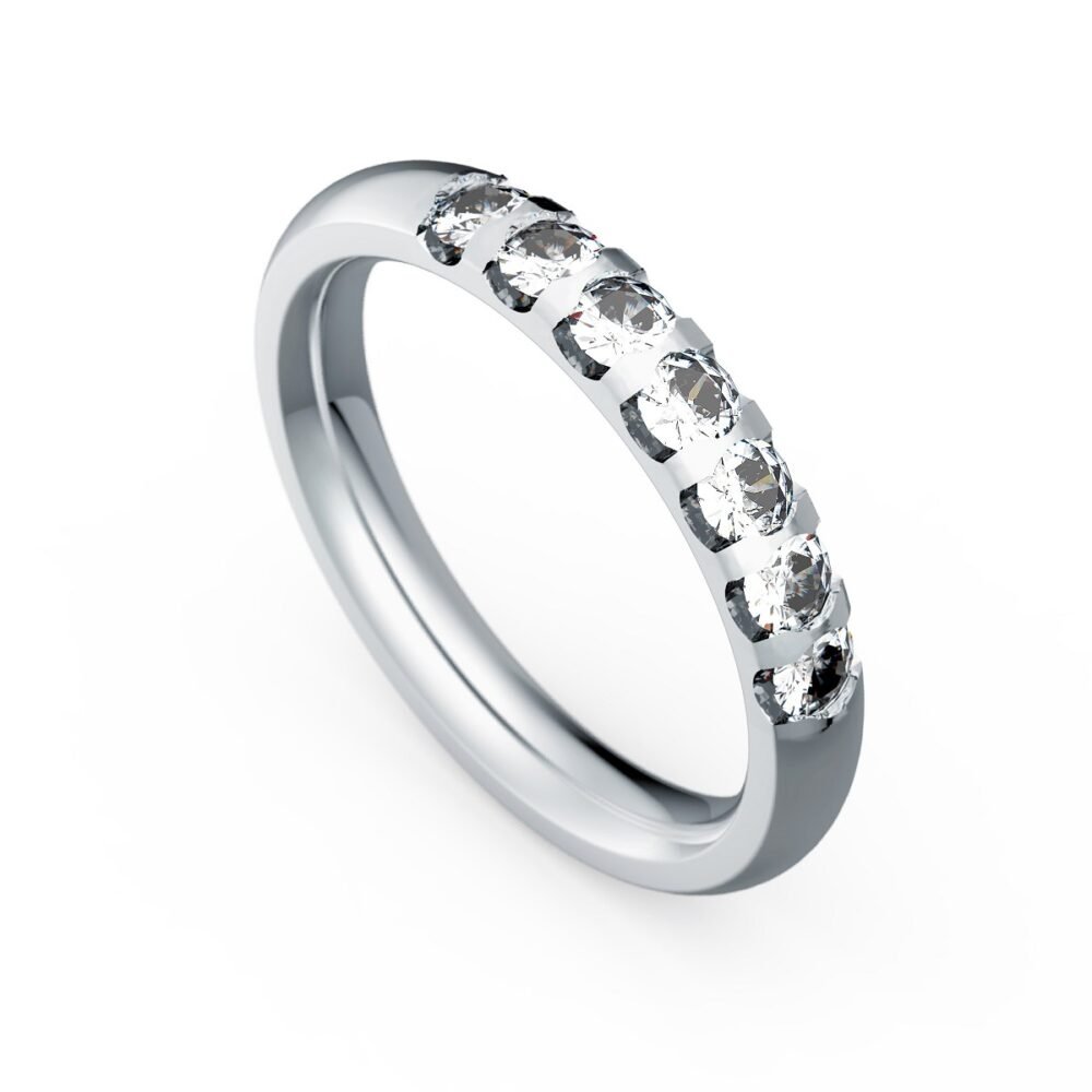 Zeven-steens Bar Set Rond Briljant Diamant Eternity Ring in 14k wit goud