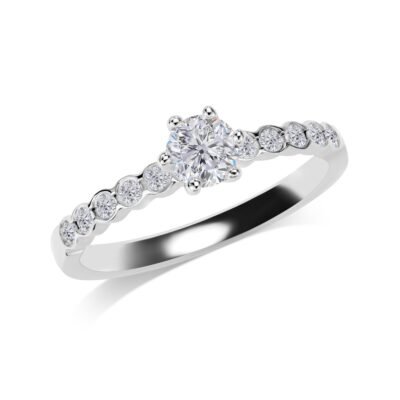 Šestdelni okrogli briljantni diamantni prstan iz 14-karatnega belega zlata s polovičnim večnim pasom