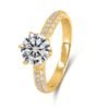 Six-Prong Round Brilliant Diamond Ring in 14k Yellow Gold with Three Row Pavé Band