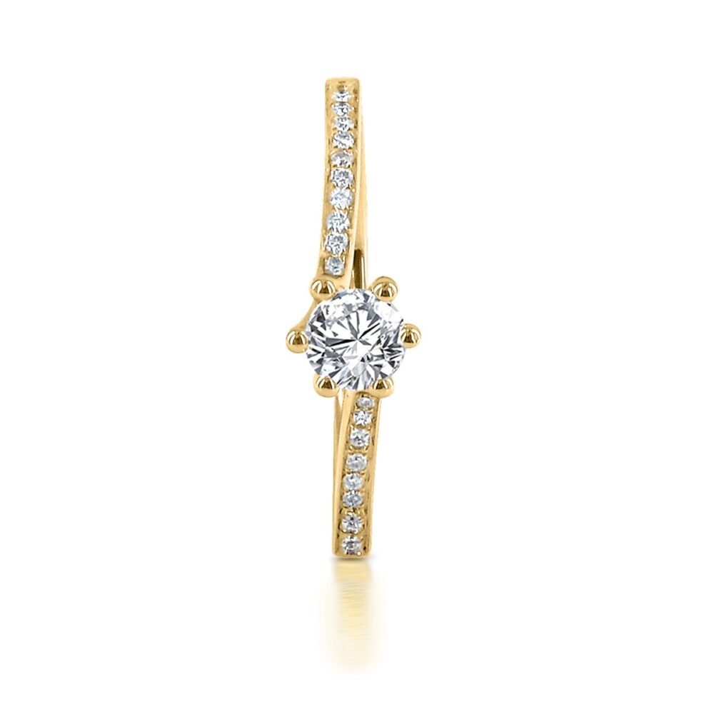 Six Prong Round Brilliant Diamond Ring in 14k Yellow Gold with Twisted Diamond Band 1