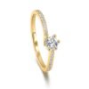 Six-Prong Round Brilliant Diamond Ring in 14k Yellow Gold with Twisted Diamond Band