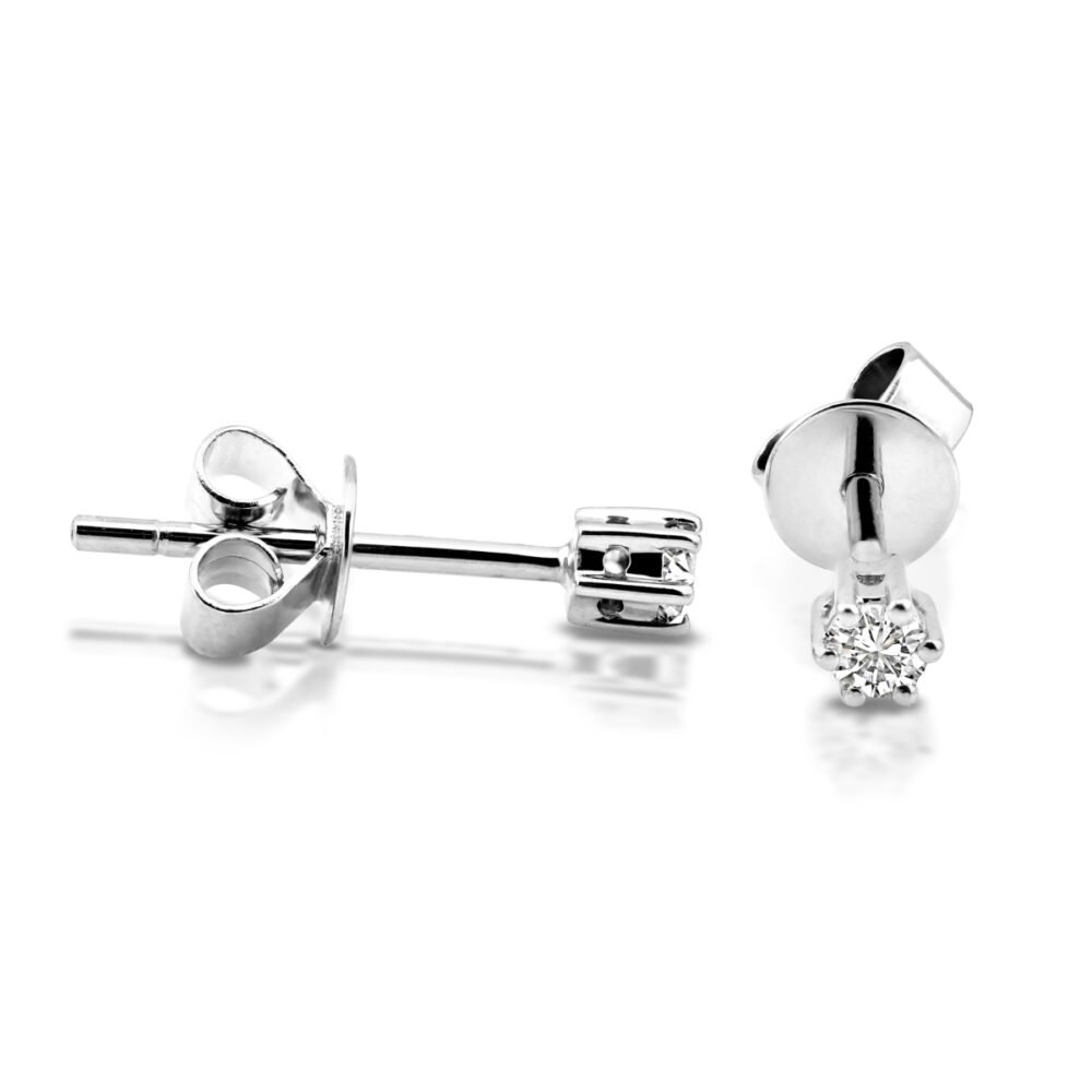 Six-Prong Round Brilliant Diamond Solitaire Stud Earrings in 14k White Gold