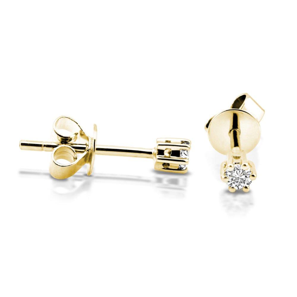 Boucles d'oreilles solitaires en or jaune 14k avec diamants ronds et brillants à six branches