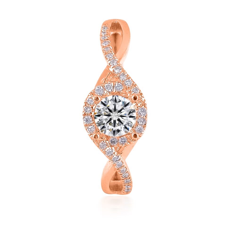 Runder Brillant-Diamantring mit geteiltem Schaft aus 14k Rose Gold mit Diamant und einfarbigem Band