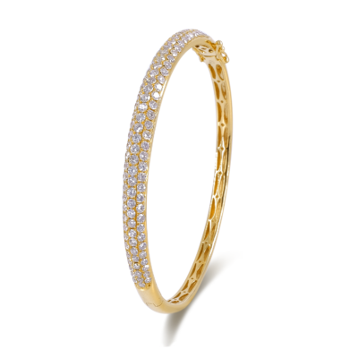 Three Row Pavé Diamond Bangle Bracelet in 14k Yellow Gold