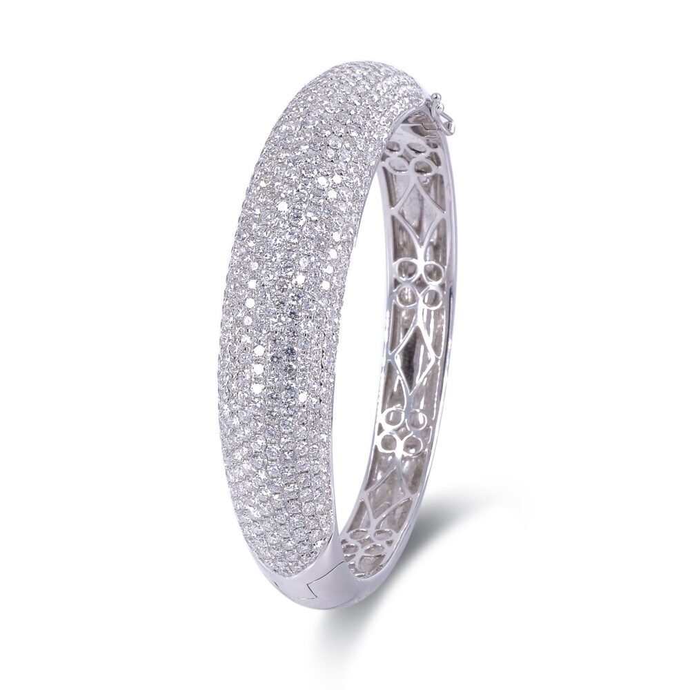 Wide Pavé Diamond Bangle Bracelet in 14k White Gold